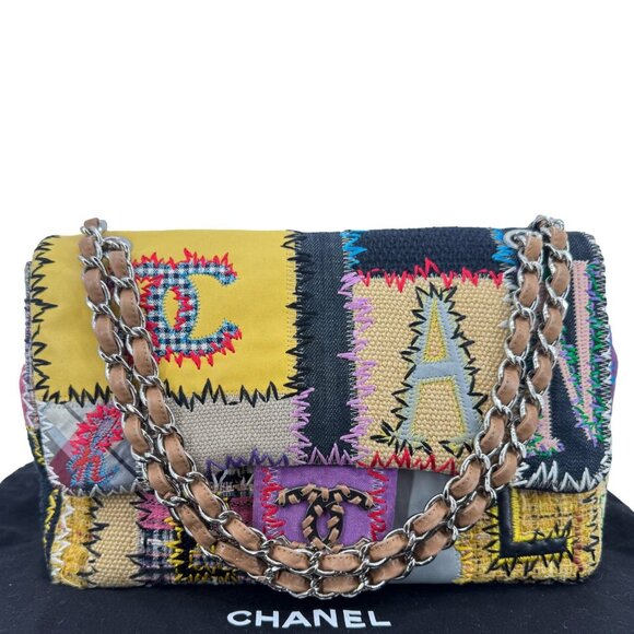 Chanel Single Flap Jumbo Patchwork Tweed Crossbody Bag Multicolor - Picture 3 of 14